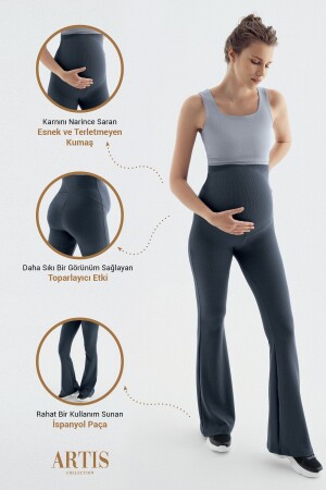 Dehnbare Umstandsstrumpfhose mit geripptem, ausgestelltem Bein und hoher Taille - Artış