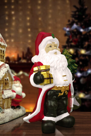 Dekoratif Hediye Taşıyan Noel Baba Heykel Biblo (27x18cm) Dekoratif_Noel_Baba_Heykel_Biblo - 3