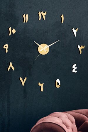 Dekoratif & Hediyelik Duvar Saati Kendinden Yapışkanlı 3d Arapça Rakamlı Gold Renk Aynalı Pleksi ERMS03 - 1