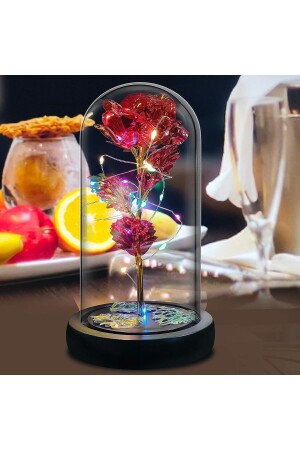 Dekoratif Işıklı Fanus- Hediye- Işıklı Fanusta Gül- Dekoratif Solmayan Gül- Rengarenk Sonsuzluk Gülü - Selvica