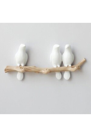 Dekoratif Üçlü Modern Duvar Askılık Dal Üstünde Kuş Duvar Dekor Askı üçks098 - CajuArt