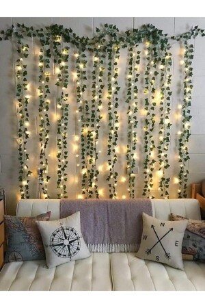 Dekoratif Yeşil Yapraklı Yapay Sarmaşık Ve 3 Metre Peri Led Gün Işığı - Casadilegno