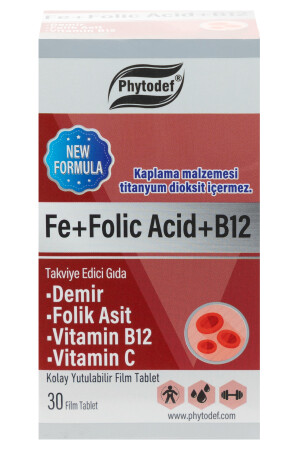Demir + Folik Asit + Vitamin B12 + Vitamin C - 30 Tablet PHYTDFCLLGNTBLT-59 - 2