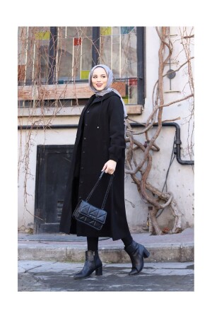 Denim Kapşonlu Kap- Denim Pardesü- SİYAH - Vellichor