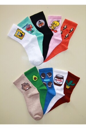 Desenli Renkli Kolej Çorabı 10 Çift 1032 - 1