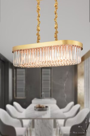 Desina 70x30'luk Kristal Taşlı Lüks Yemek Masası Üstü Avize - (sarı-yaldız) PY-300-YM - Avizemoda