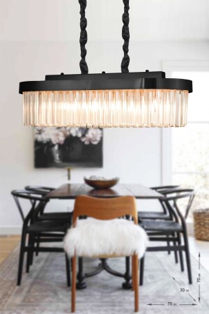 Desina 70x30'luk Kristal Taşlı Lüks Yemek Masası Üstü Avize - (siyah) PY-300-YM - Avizemoda