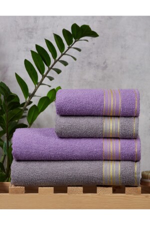 Diamant-Badetuch-Mitgift (2 Stück Hand-, Gesichts- und Kopfhandtücher – 2 Stück Körper-Badetücher) grau-lila - Sarina Renkli Bir Dünya