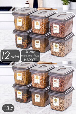 Diamond Etiketli 1,3 Litre 12 Li Saklama Kabı - Bakliyat Saklama Kabı - Erzak Saklama Kabı Seti KARMA03993 - Porsima