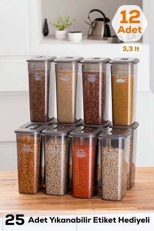 Diamond Etiketli 3,3 Litre 12 Li Saklama Kabı - Bakliyat Saklama Kabı - Erzak Saklama Kabı Seti KARMA03995 - Porsima