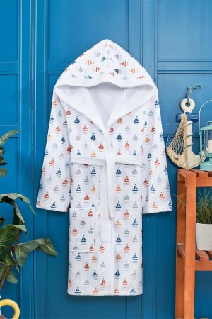 Digital bedruckter Bademantel für kleine Kinder mit Schiffsmuster - Vevienhome