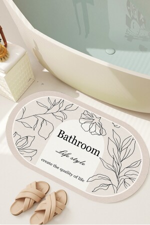Dijital Kaymaz Yıkanabilir Bath Bathroom Yaprak Banyo Paspası Banyo Halısı (60x100) D8049 DC-8049 - 1