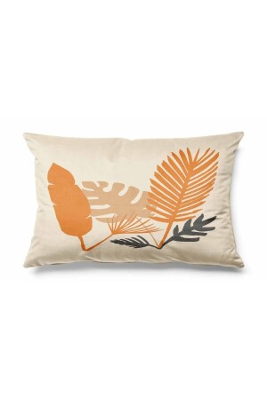 Dikdörtgen Bronz Yaprak Desenli Çift Tarafı Baskılı Süet Kırlent Kılıfı - Turuncu - Pilloveland