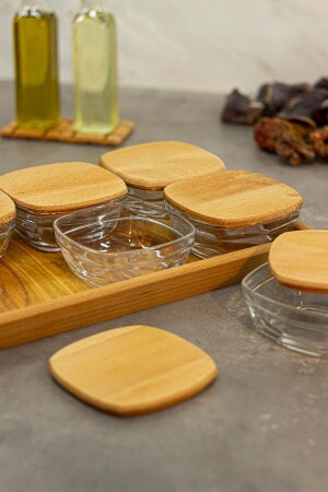 Dizayn Tulipa 6-teiliges Frühstücksset aus Glas mit Holzdeckel, Frühstücksset mit Tablettpräsentation EtkaDizayn0060 - ETKA