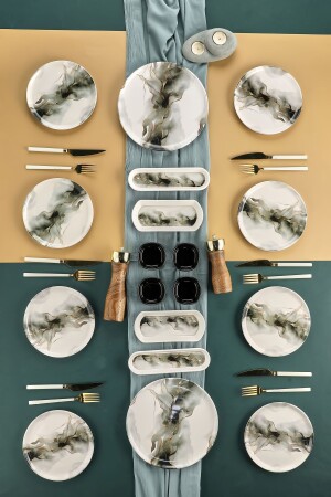 Doğal Taş Enerji Model 18 Parça 8 Kişilik Seramik Kahvaltı Takımı Sunumu- Kahvaltı Seti - Modaliving