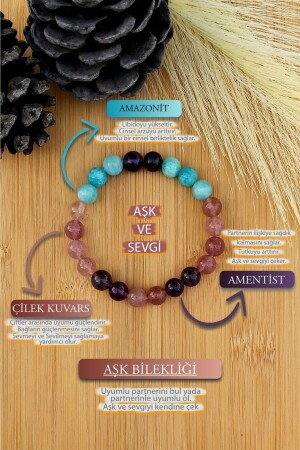 Doğal Taş Kadın Erkek Aşk Sevgi Sevgili Olma Bilekliği Amazonit Amentist Çillek Kuvars Bileklik - Lalibo