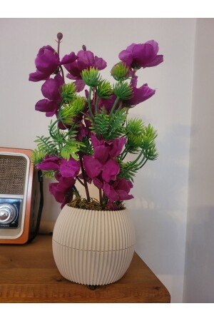 Doğal Taş Yosunlu Saksıda Yapay Çiçek Dekoratif Saksı Masa Çiçeği Dekor Küçük Boy - La Bella Bazar