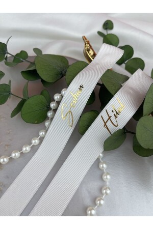 Dökülmeyen Incili Söz & Nişan Yüzük Kurdelesi Kişiye Özel Yaldız Baskılı - Rima Tasarım