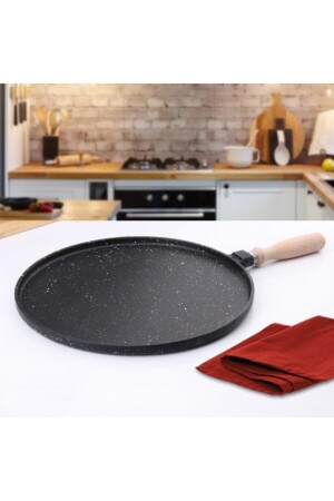 Döküm Granit 36 Cm Sığ Gözleme Bazlama Krep Hamur Pizza Et Balık Pişirme Tavası (siyah) MNDSGTV36CM001 - 5