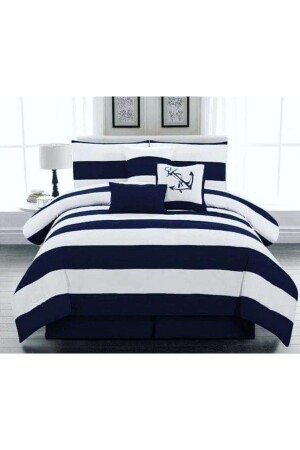 Doppelbett-Bettbezug-Set in Marineblau und Weiß, B66 - METİNEV