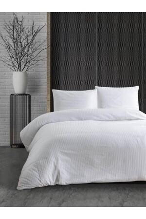 Doppelbett-Satin-Bettbezug-Set, gestreift, für Zuhause und Hotel, im Karton, 200 x 220 cm, Satin - Ender Home