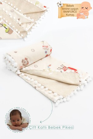 Doppellagige Babydecke – Wickeldecke für Neugeborene – Edge Pompom Pike – Tierserie - Mordesign