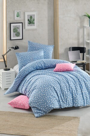 Doppelt elastisches Ranforce-Bettbezug-Set aus Baumwolle mit blauem Sternmuster – 200 x 220 MERTM000346 - 1