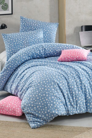 Doppelt elastisches Ranforce-Bettbezug-Set aus Baumwolle mit blauem Sternmuster – 200 x 220 MERTM000346 - 3