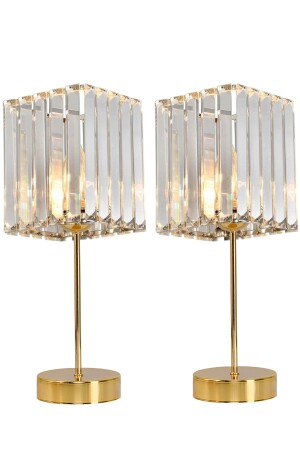 Doppelte Tischlampe, Lampenschirm aus Kristallglas, E397 - 1