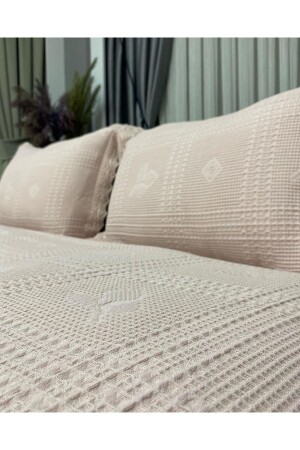 Doppeltes sommerliches Baumwoll-Spitzen-Piqué-Set 240 x 260 Teapike - Kumru Çeyiz