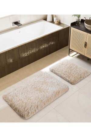 Douro Shaggy 2li Banyo Paspası Bej Kaydırmaz Taban 60 X 100 - 50 X 60 - Koza Home