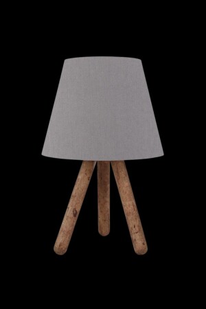 Dreibeiniger Lampenschirm aus Holz mit grauem Stoffkopfteil, Schlafzimmer- und Kinderzimmer-Tischlampe AAG-1965 - 1