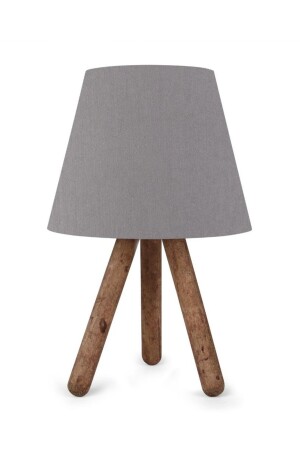 Dreibeiniger Lampenschirm aus Holz mit grauem Stoffkopfteil, Schlafzimmer- und Kinderzimmer-Tischlampe AAG-1965 - 2