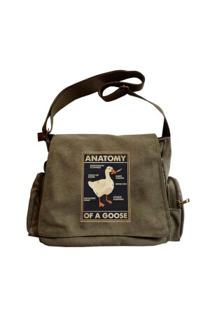 Duck Anatomy Baskılı Unisex Yeşil Postacı Çantası - Toum