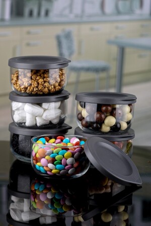 Duo auslaufsicherer Deckel mit Beschriftung 380 cc, 6-teiliges Vorratsbehälter-Set, Lava, 6-teilig, 380 cc - Karçiçeği Home