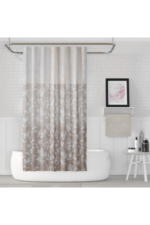 Duş Perdesi Çift Kanat 2x120x200cm Çiçekli Desenli Banyo Perdesi 16 Adet C Halka Hediyeli Çift Kanat Banyo Perdesi - 1