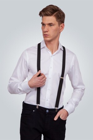 Düz Ince Siyah Erkek Pantolon Askısı PASK143-500 - Tudors