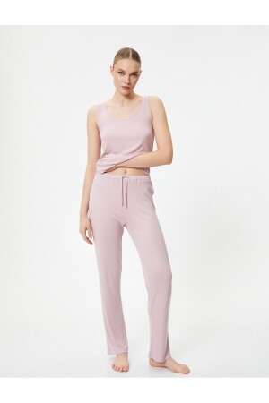 Düz Paça Pijama Altı Dokulu Beli Bağcıklı Modal Karışımlı - Koton