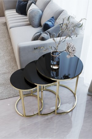 Ecol Gold Metal Zigon Sehpa Siyah Kırılmaz Cam ECOL0003 - ECOL DESİNGS