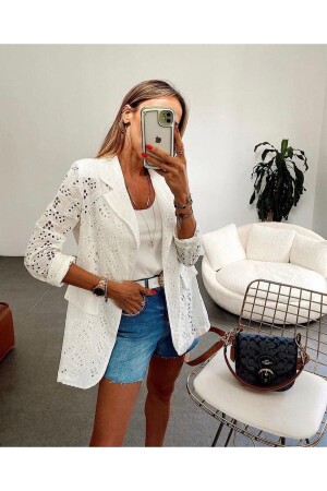 Ecru-Blazer mit Schnürung für Damen, Sommerjacke - Genel Markalar