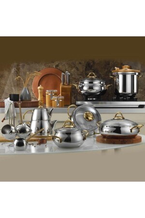 Efes 18 Prc Stahl Mitgift Set Goldgriff KHT64 - Kütahya Porselen