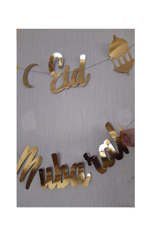 Eid Mubarak Gold Yazı Ledli Balon Zincir Seti Arapça Banner Ramazan Bayramı Oda Süsleme Dekor 2mt - 6