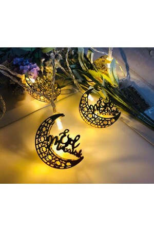 Eid Mubarak Iyi Mubarek Bayramlar Motifli Dekoratif Pilli Led Işık Zinciri - 1
