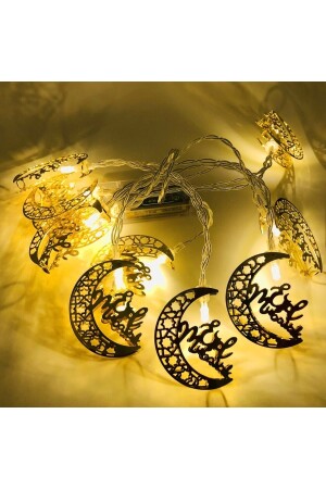 Eid Mubarak Iyi Mubarek Bayramlar Motifli Dekoratif Pilli Led Işık Zinciri - 6