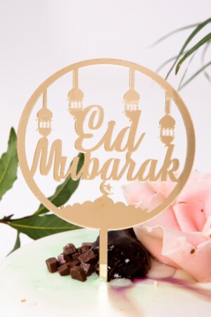 Eid Mubarak Yazılı Gold Ayna Pleksi Altın Sarısı Pasta Üstü Isimlik Yazı Ramazan Bayramı Dini Süsü - 1