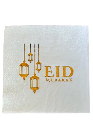 Eid Mubarak Yazılı Gold Yaldızlı Peçete 16lı 16x16 Cm Altın Varaklı Ramazan Bayram Temalı Dini Süsü - 2