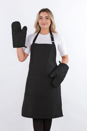 Einfaches Set mit 3 verstellbaren Kleiderbügeln und Taschen, Küchenschürzen-Set (2 Handschuhe), für Chef, Kellner, Café, Barista - Sevilya