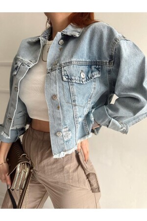 Eisblaue Laser-Jeansjacke L - Lokadi