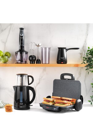 EkoSet Elektronik Çeyiz Seti (4'lü Set: Çay Makinesi, Tost Makinesi, Blender Set, Elektrikli Cezve) 2SE186-25020-SIY01 - Schafer