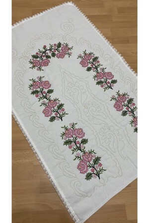 Ekru*pudra Çeyizlik Kaneviçe Etamin Işleme Nakışlı %100 Pamuk Keten Seccade - Ayhanhome